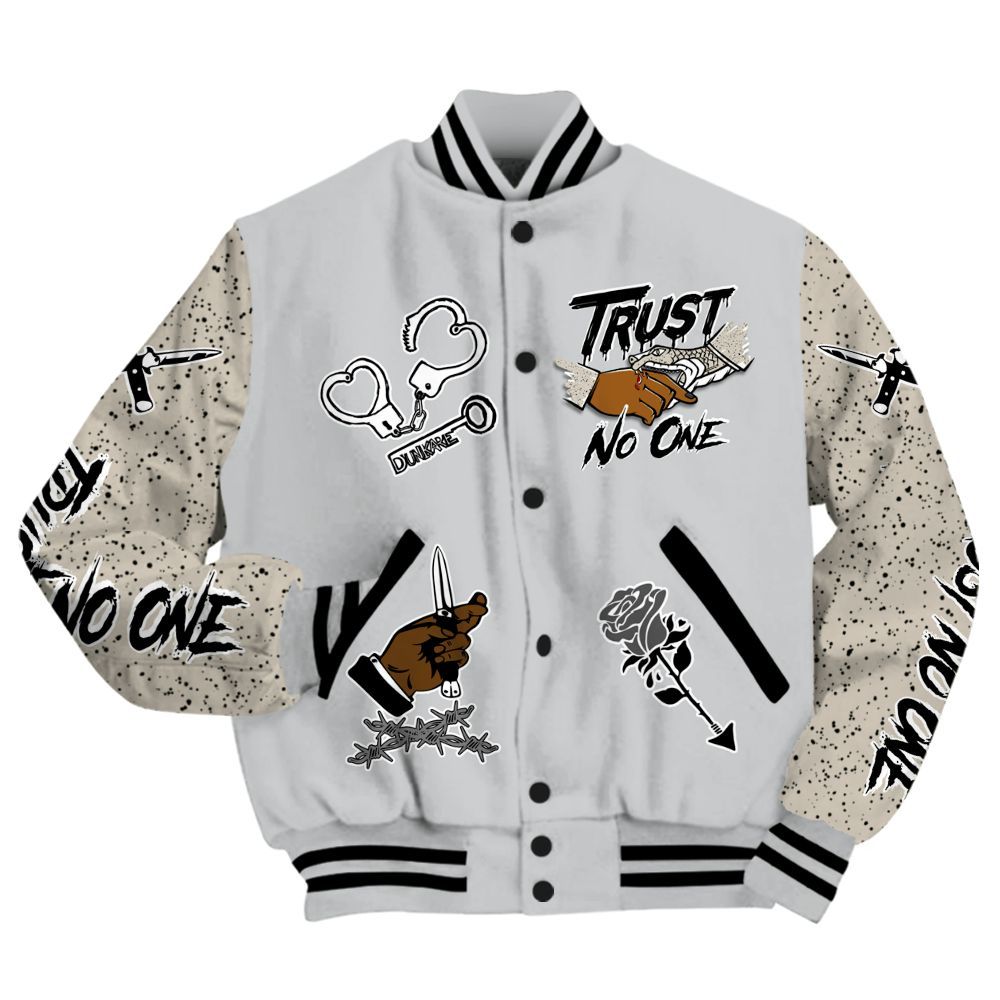 Varsity Jacket To Match Metallic Silver 2024 5s - Trust No One Dripping All Over Print