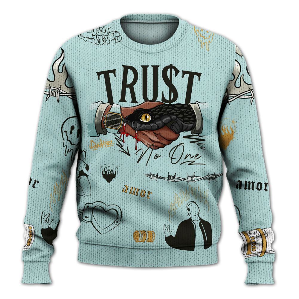 Knitted Sweater To Match Pure Platinum 4s - Trust No One Graphic