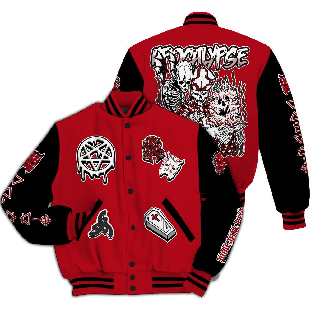 Varsity Jacket To Match Bred Velvet 11s - Apocalypse Skeleton All Over Print
