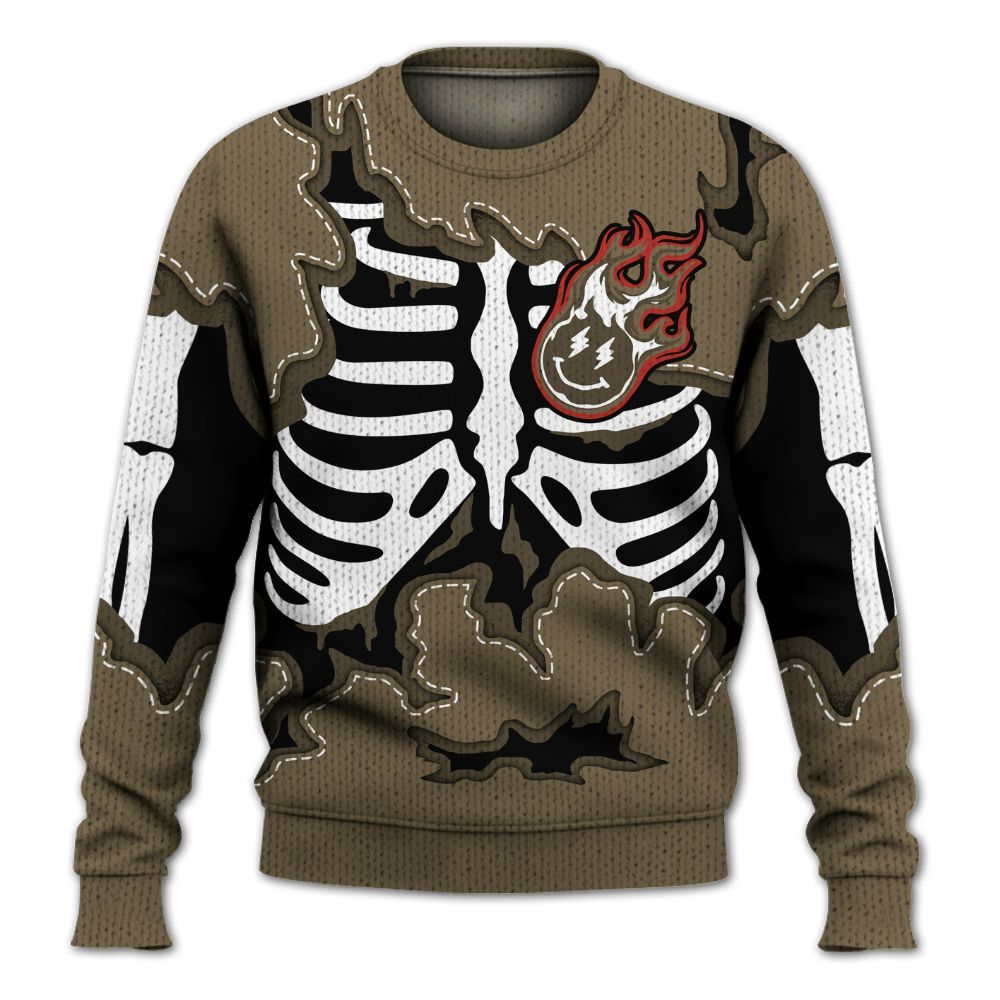 Knitted Sweater To Match Olive 9s - Skeleton Smiley Face