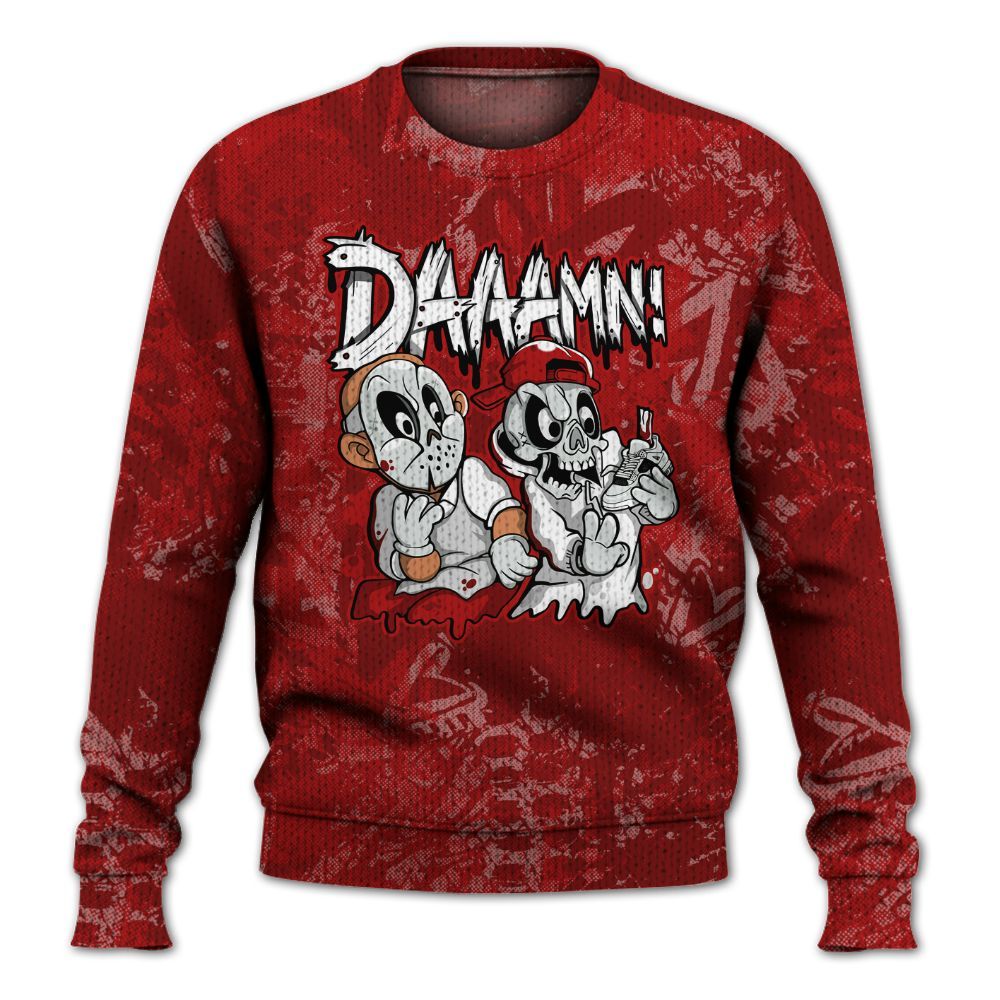 Knitted Sweater To Match Red Taxi 12s - Damn Shoe Graphic Heart Grunge