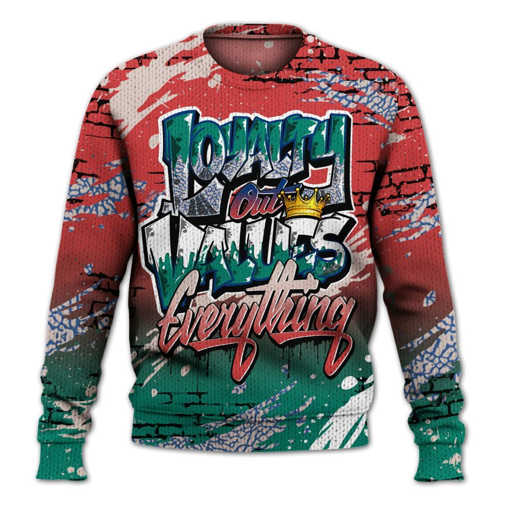 Sweater To Match Retro Chalk & Track Red 3s - Values Of Loyalty Drip Graphic