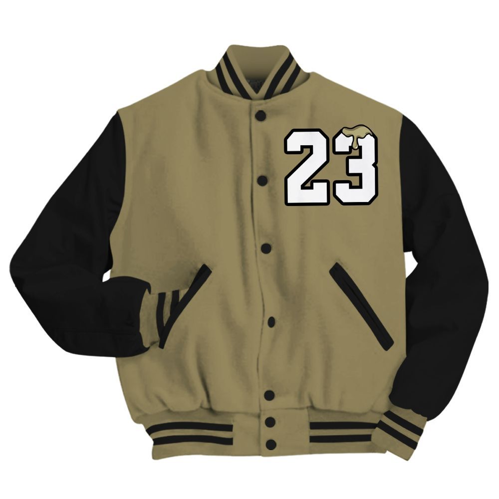 Varsity Jacket To Match Black Olive 7s - Custom Name Number 23 Drip All Over Print