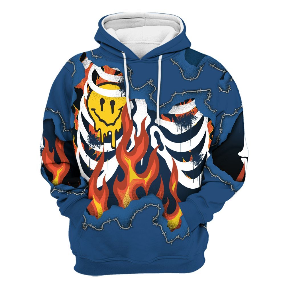Hoodie To Match High OG Midnight Navy 1s - Skeleton On Fire Skrrt All Over Print