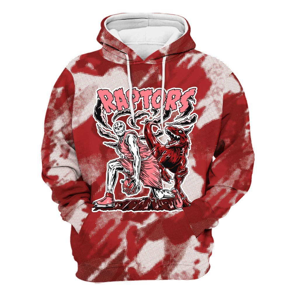 Hoodie To Match Red Taxi 12s - Raptors Skeleton Abstract Halftone All Over Print