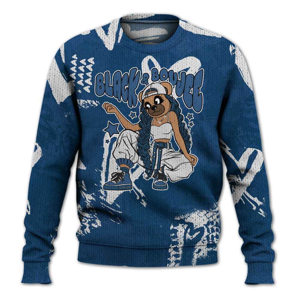 Knitted Sweater To Match High OG Midnight Navy 1s - Boujee Girls Bear Heart Grunge