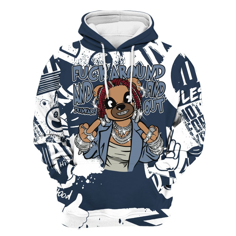 Hoodie To Match Navy Blue 2024 6s - F#ck Around Bear Bear Monogram Graffiti All Over Print