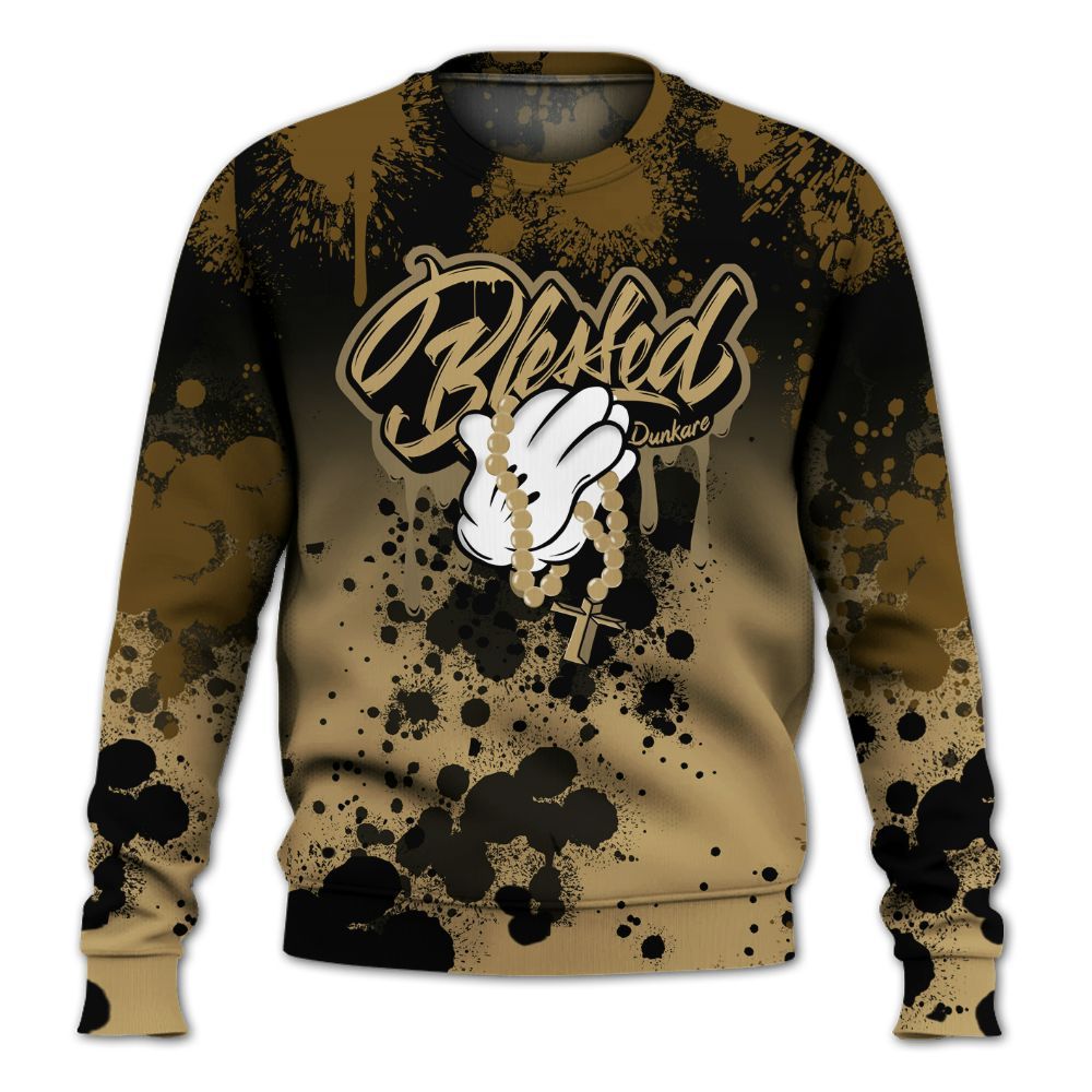 Sweatshirt To Match High OG Black Metallic Gold 1s - God Blessed Ink Drip All Over Print