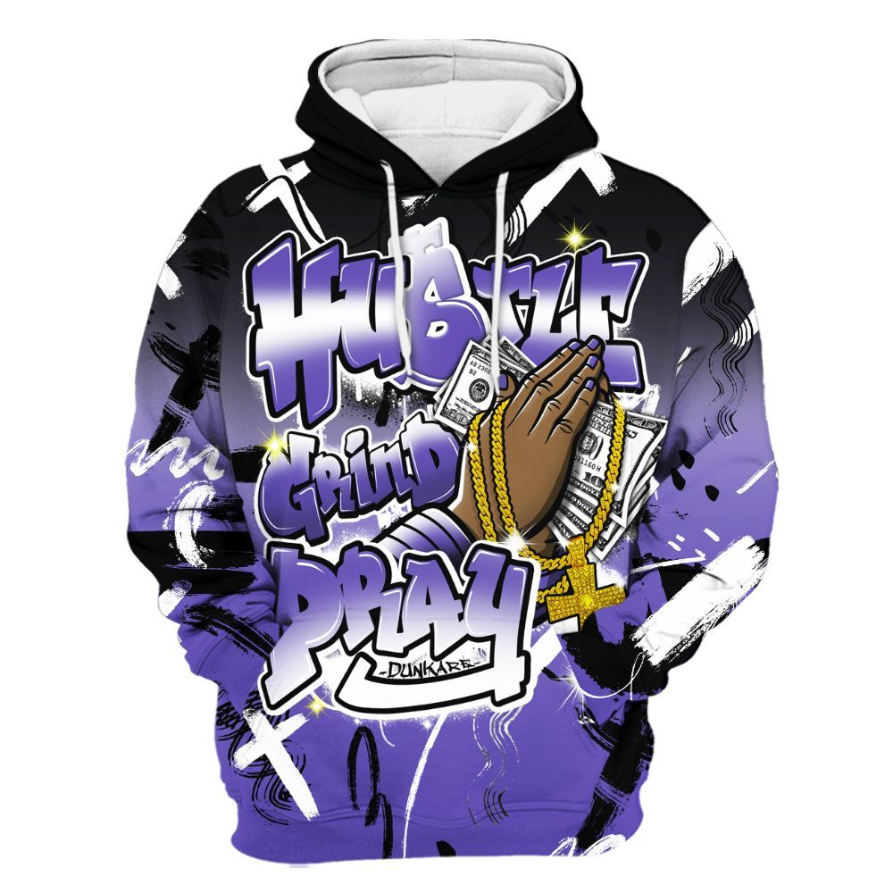 Hoodie To Match Field Purple 12s - Money Hustle Grind Pray All Over Print