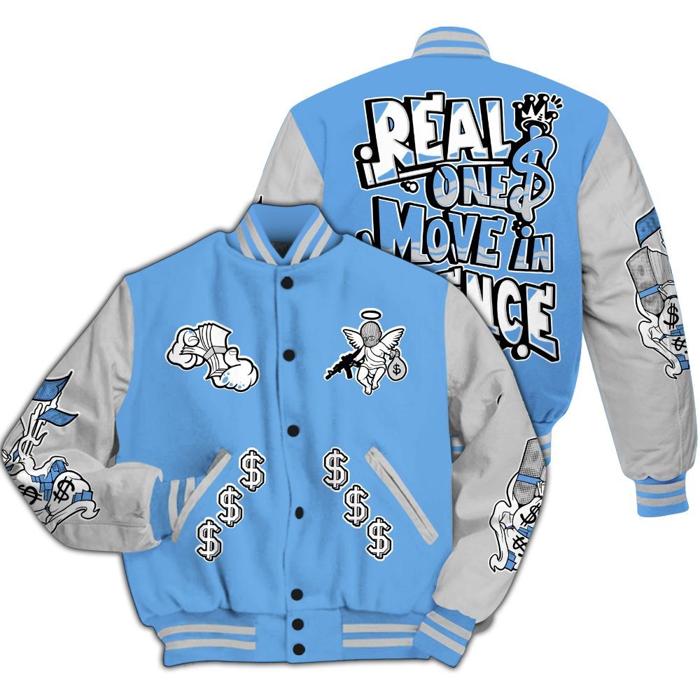 Varsity Jacket To Match University Blue 6s - Ones Move In Silence Graphic All Over Print