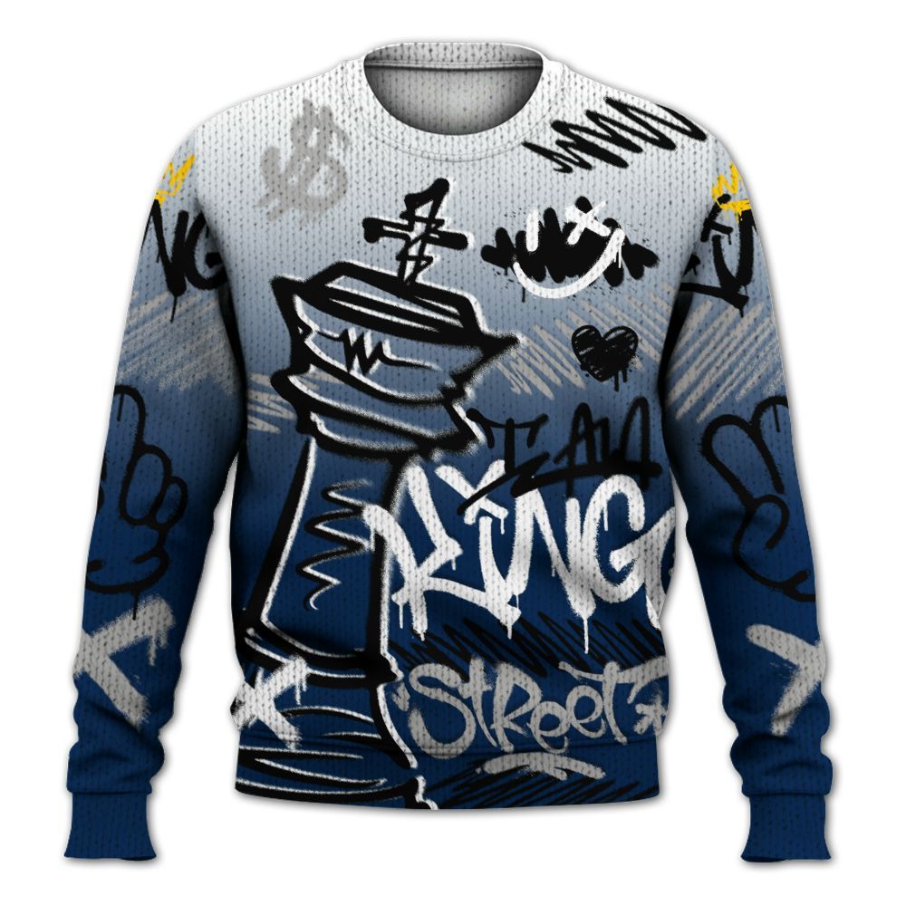 Knitted Sweater To Match SB White Navy 4s - Street King Chess Streetwear