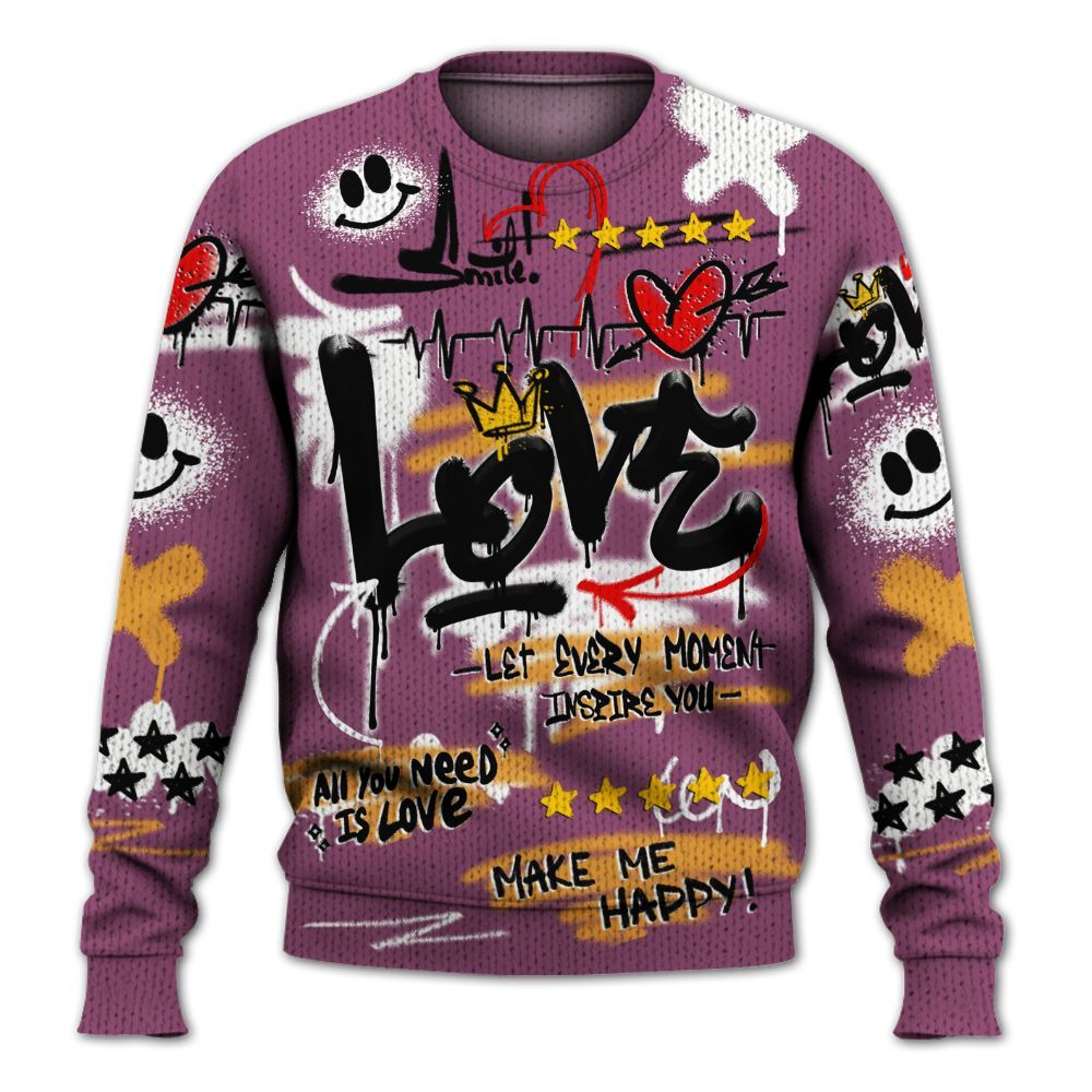 Knitted Sweater To Match High OG Brotherhood 1s - Happy Love Beats Graffiti Streetwear