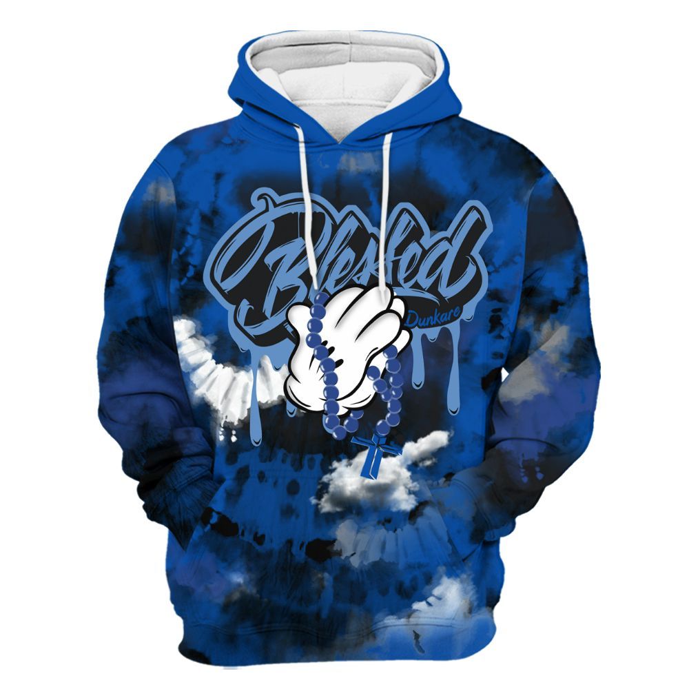 Hoodie To Match Racer Blue 5s - God Blessed Tie Dye All Over Print