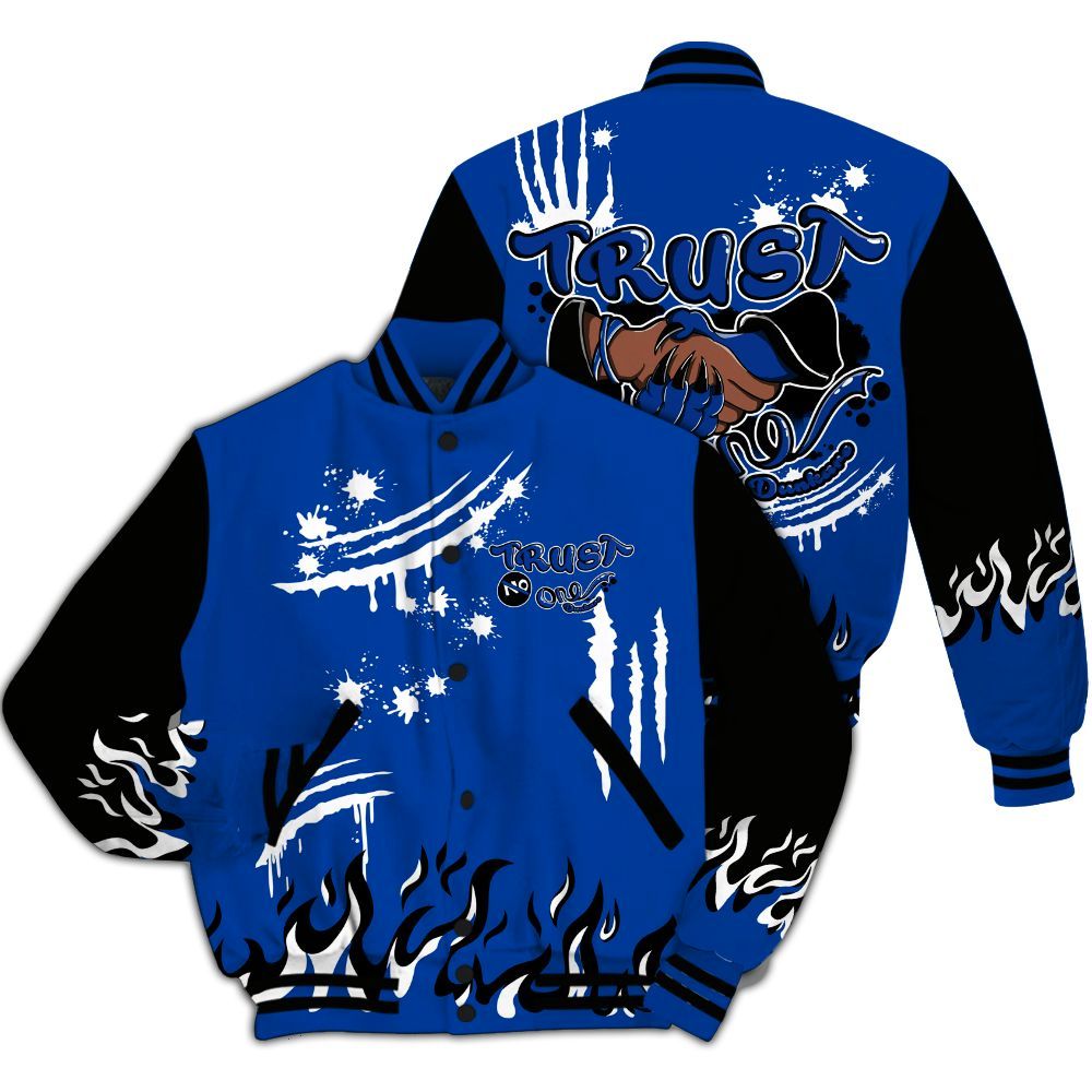 Varsity Jacket To Match Hyper Royal 12s - Graphic Trust No One All Over Print