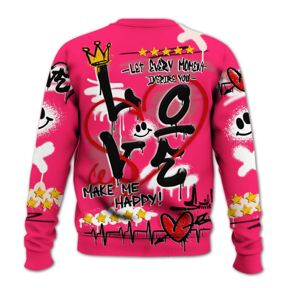 Sweatshirt To Match A'One Hyper Pink Shirt, Happy Love Beats Graffiti Streetwear All Over Print