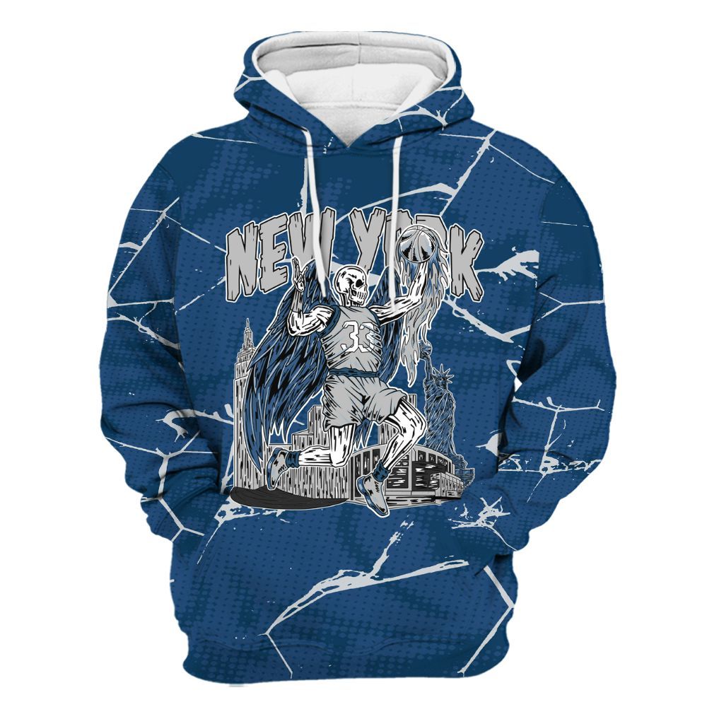 Hoodie To Match High OG Midnight Navy 1s - Ewing Era Skeleton Crack All Over Print