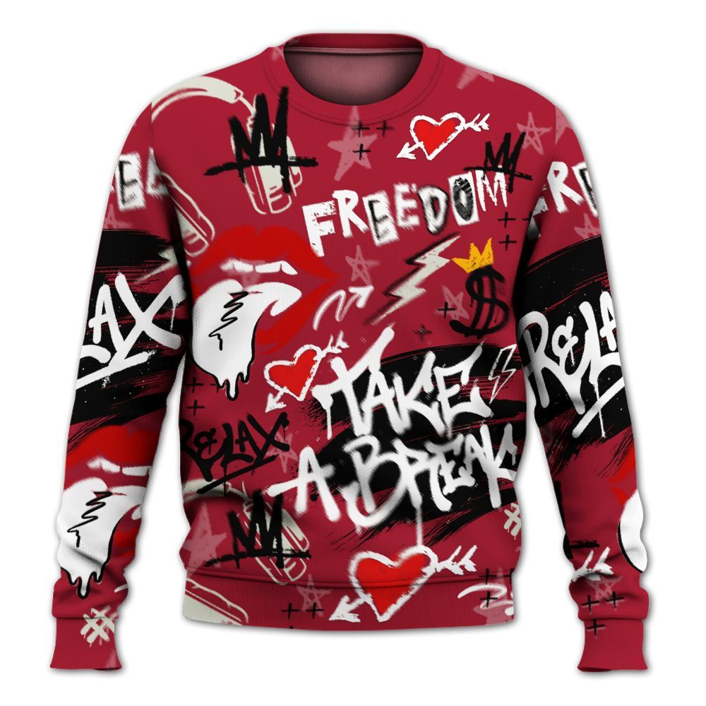 Sweatshirt To Match High OG Black Toe Reimagined 1s - Take Break Freedom Graffiti Streetwear All Over Print