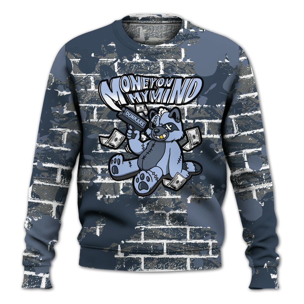 Sweatshirt To Match Low Diffused Blue 11s - Money On My Mind Raccoon Brick All Over Print