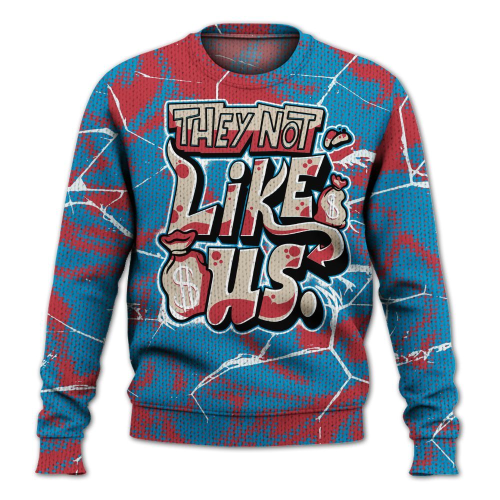 Knitted Sweater To Match High OG University Red Dark Powder Blue 1s - Dislike Us Graphic