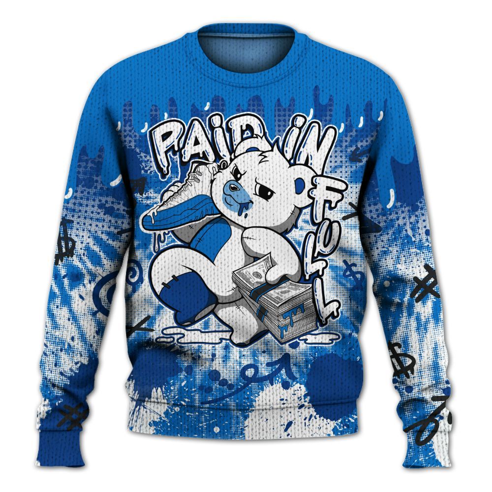 Knitted Sweater To Match Blueberry 12s - Drip Paid In Full Moneys Bear Graphics