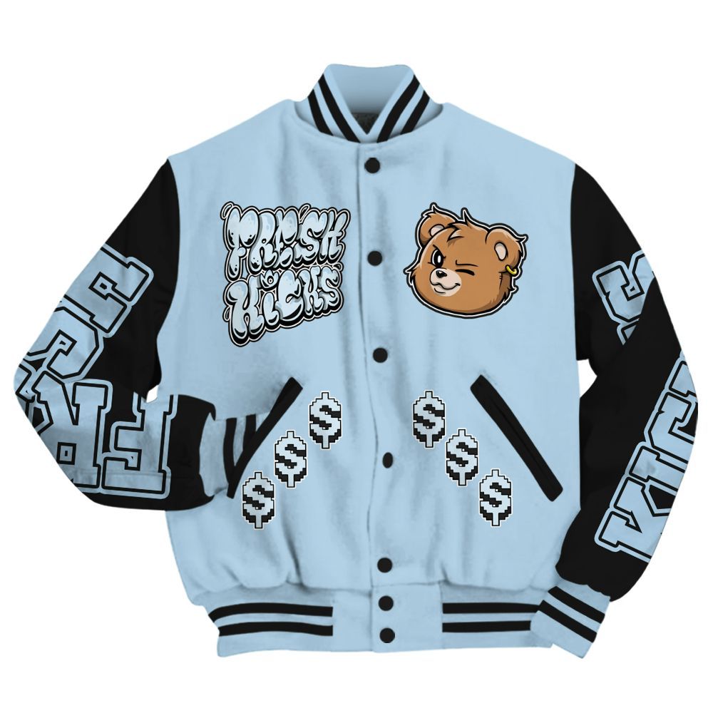 Varsity Jacket To Match Foamposite One Psychic Blue - Fresh Kicks Bear Moneys All Over Print