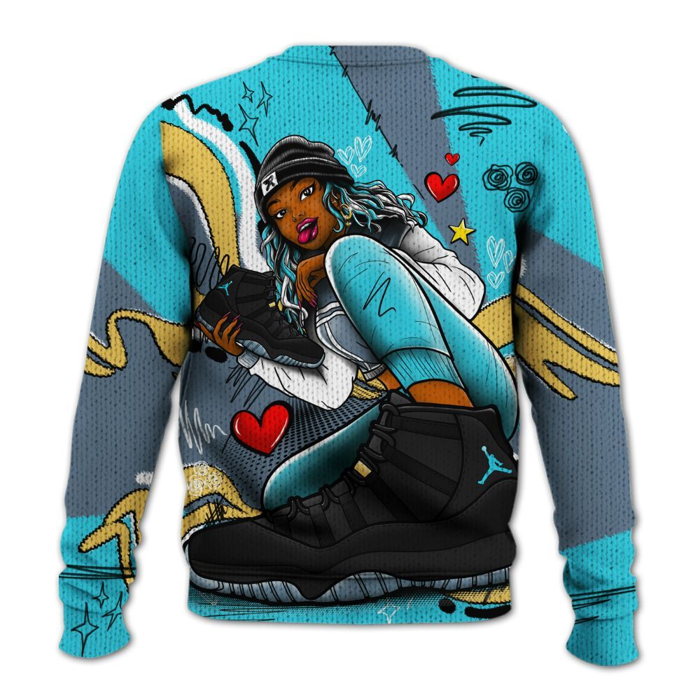 Sweater To Match Retro Gamma Blue 11s - Sneaker Girl With Shoes Graphic