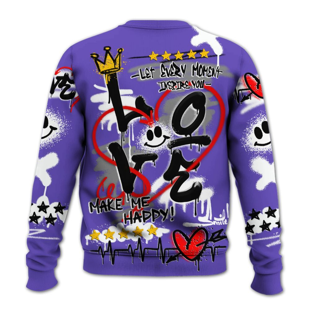 Sweatshirt To Match Field Purple 12s - Happy Love Beats Graffiti Streetwear All Over Print