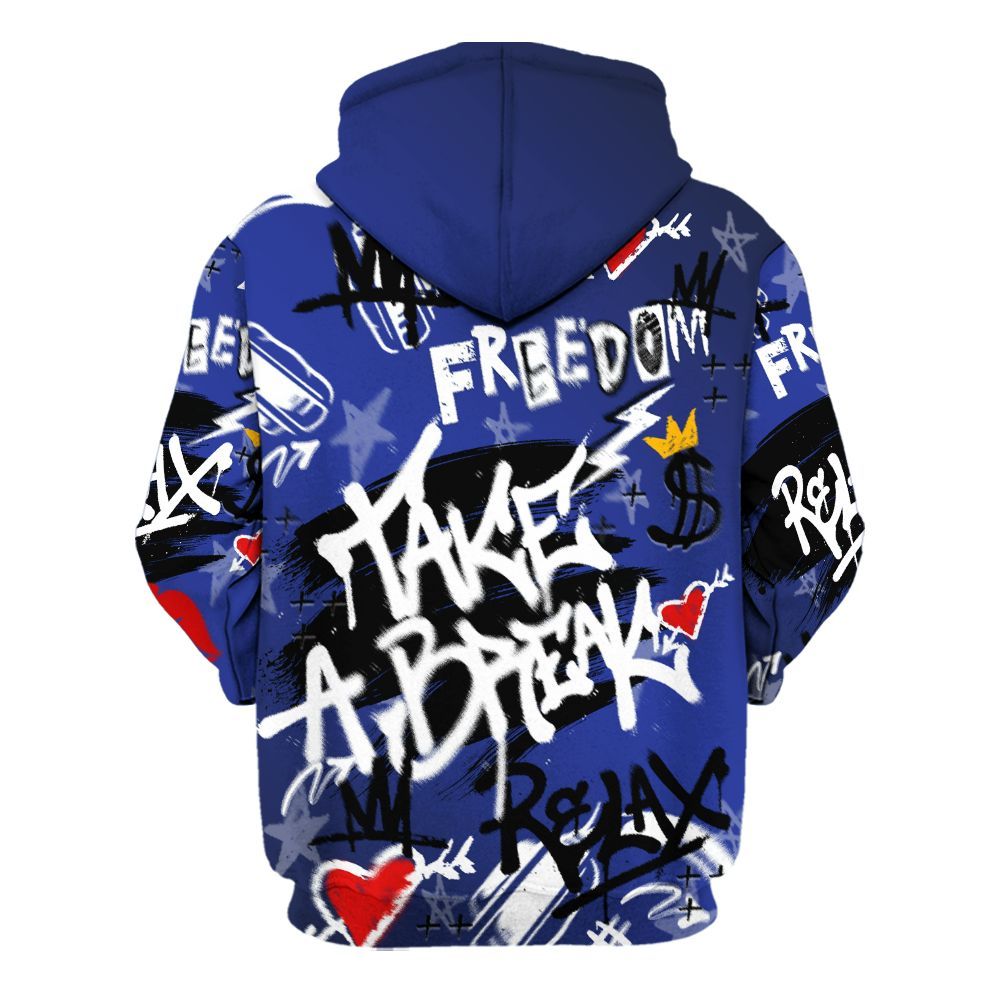 Hoodie To Match Air Max Plus Black Racer Blue - Take Break Freedom Graffiti Streetwear All Over Print
