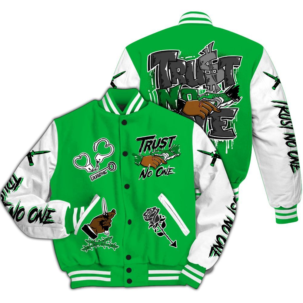 Varsity Jacket To Match Lucky Green 5s - Trust No One Dripping All Over Print