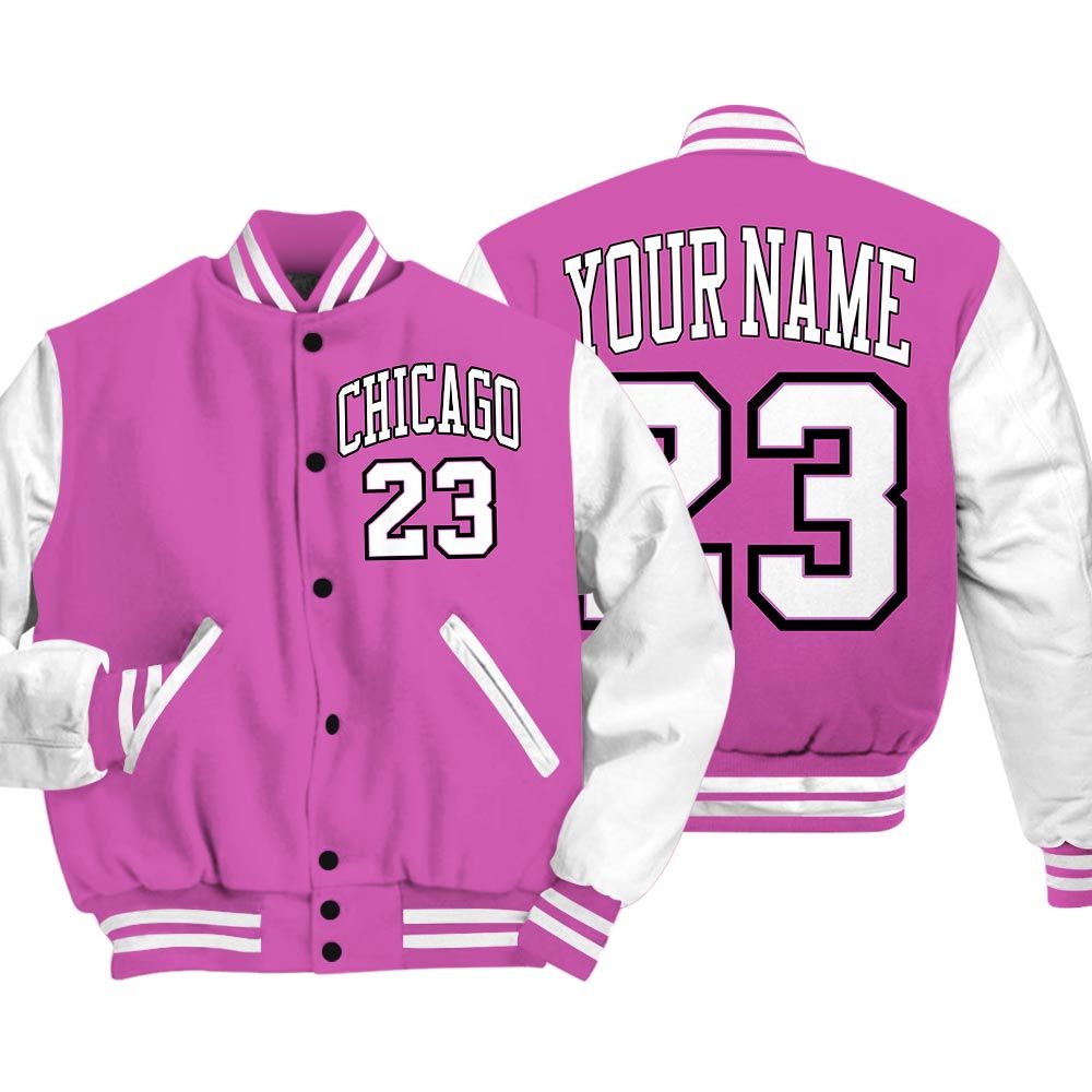 Varsity Jacket To Match Varsity Streetwear Custom Name Chicago 23, Hyper Violet 4s T-Shirt, Sneaker Hyper Violet 4s Baseball Varsity Jacket 1604 NCT