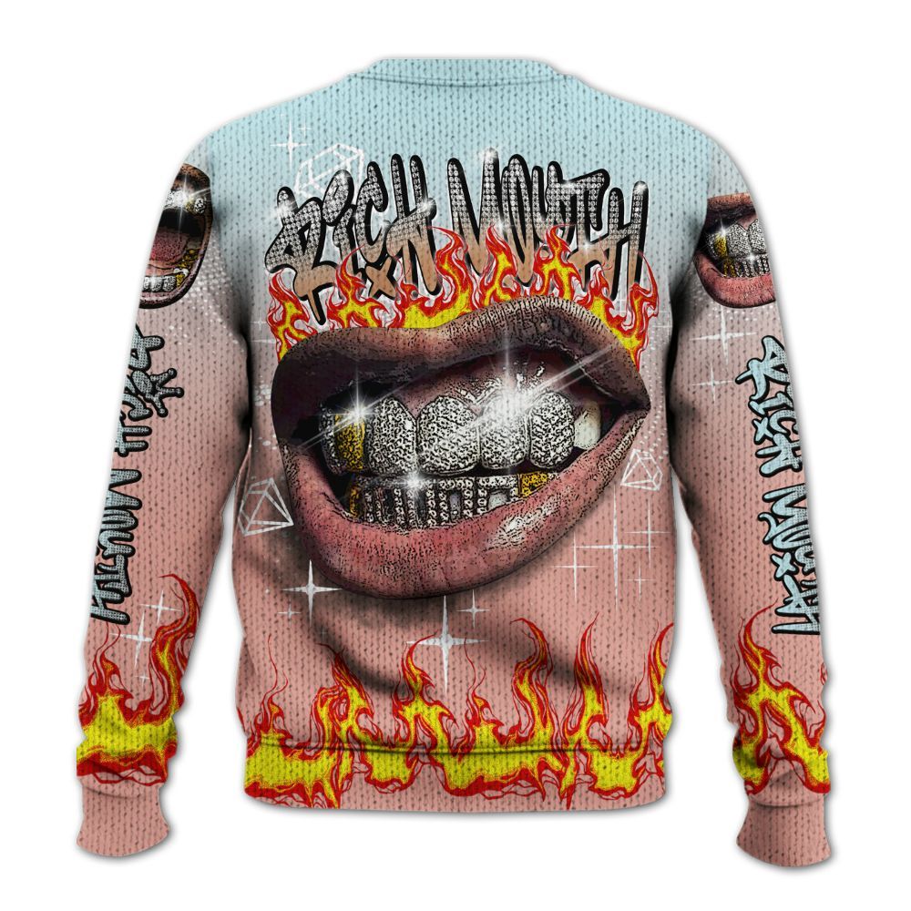 Knitted Sweater To Match Dunk Low Glacier Arctic - Rich Mouth Fire Rap Retro 90s