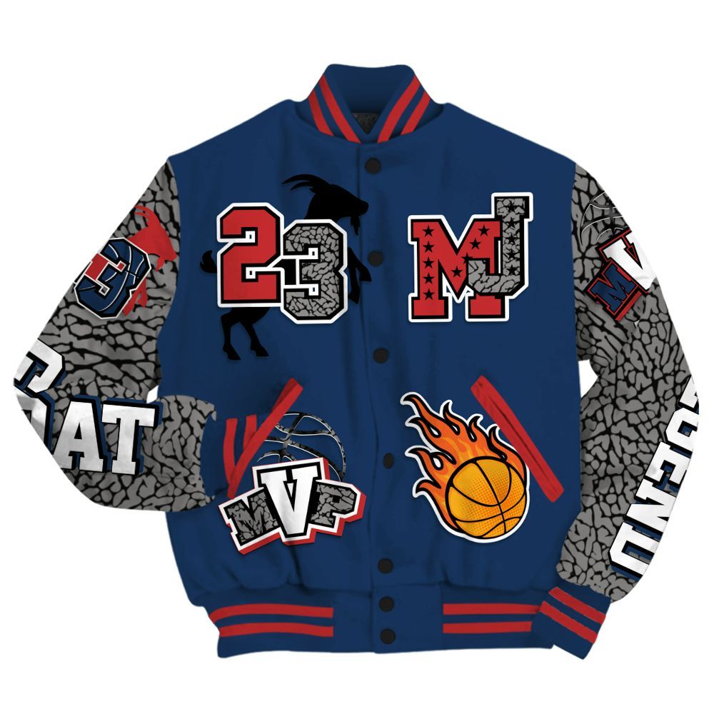 Varsity Jacket To Match SP Sport Royal 3s Shirt, 23 Goat MVP Basketball All Over Print