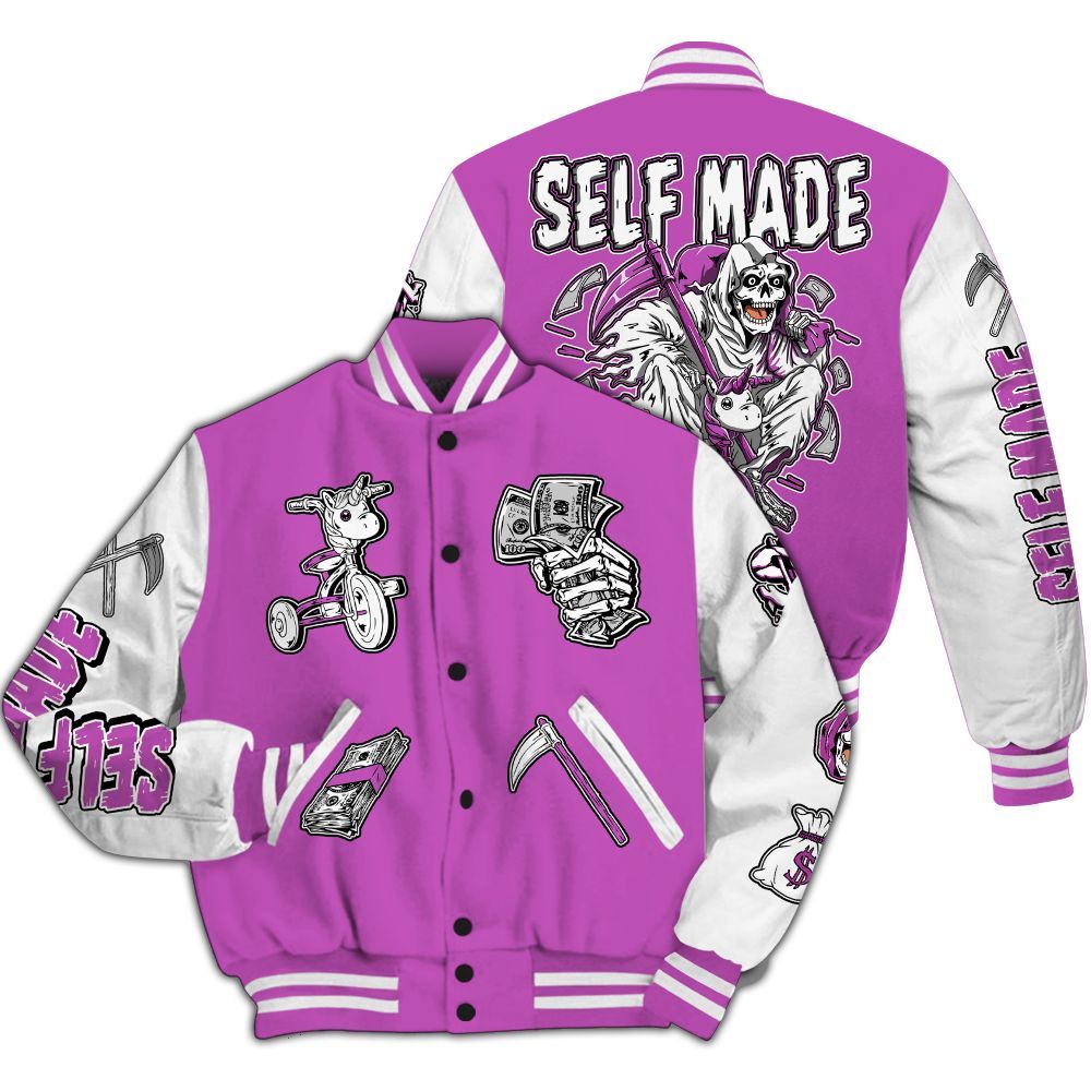 Varsity Jacket To Match Hyper Violet 4s - Self Make Skeleton All Over Print