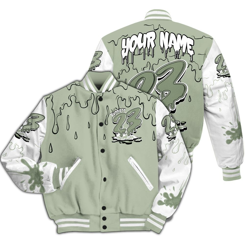 Varsity Jacket To Match Seafoam Sail 4s - Custom Name 23 Drip All Over Print