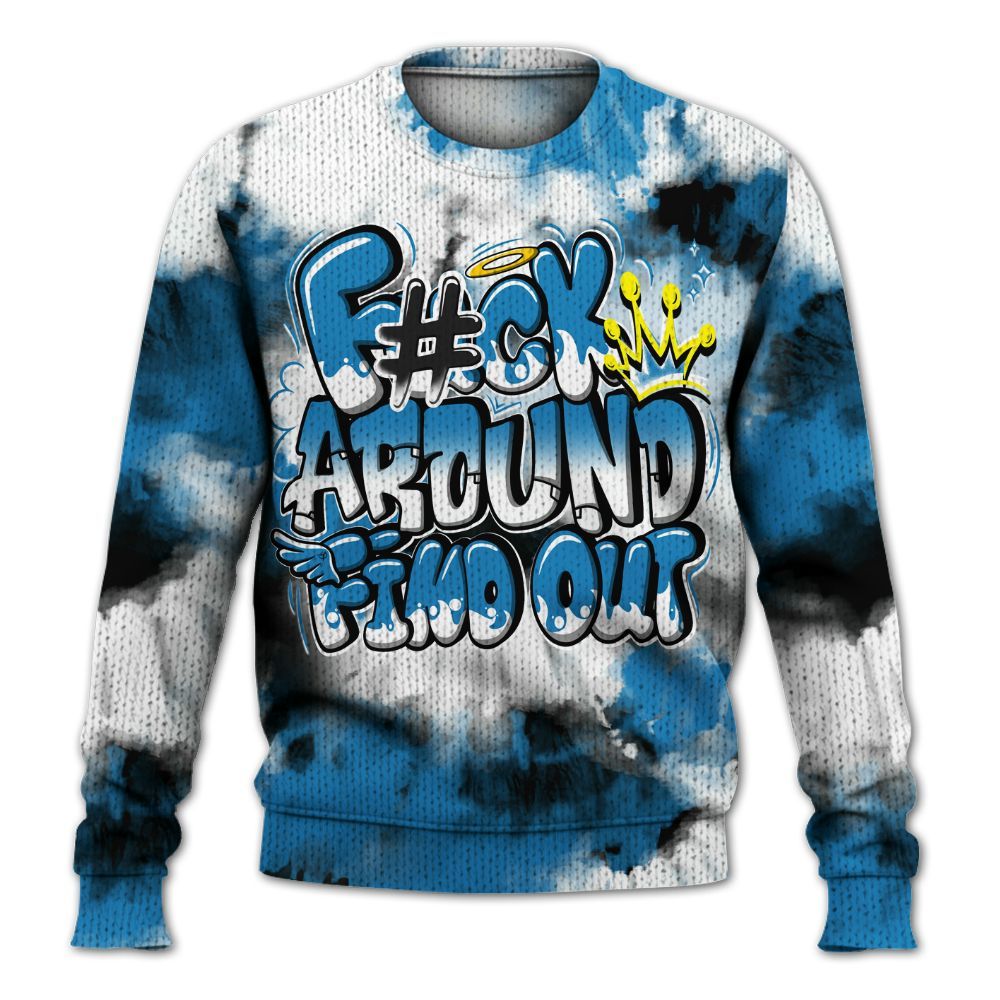 Knitted Sweater To Match Retro University Blue 9s - Tie Dye FK Around Find Out