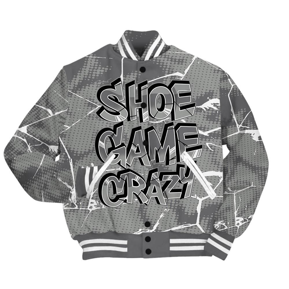 Varsity Jacket To Match Paris Cement Grey 4s - Shoe Game Crazy White Graphic Crack Varsity Jacket Unisex