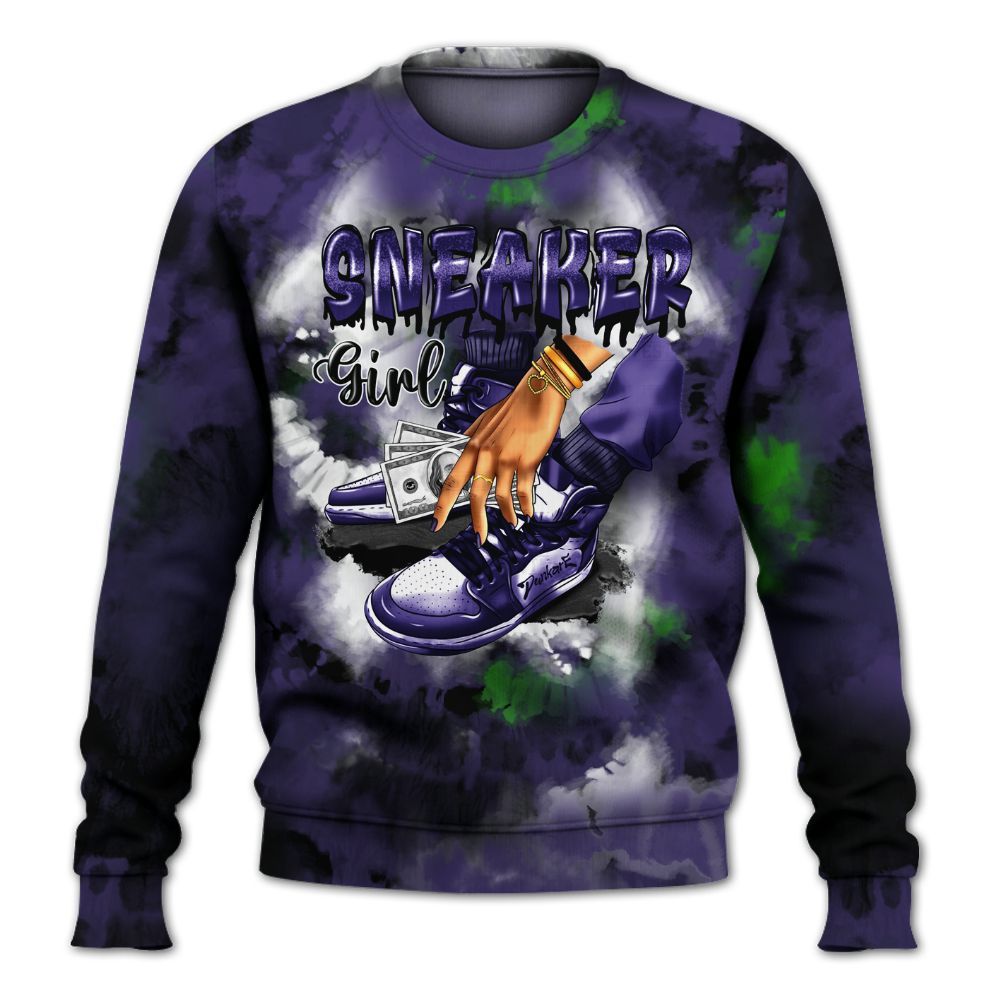 Sweatshirt To Match Retro Court Purple 13s - SNEAKER Girl Money Drip Tie Dye All Over Print