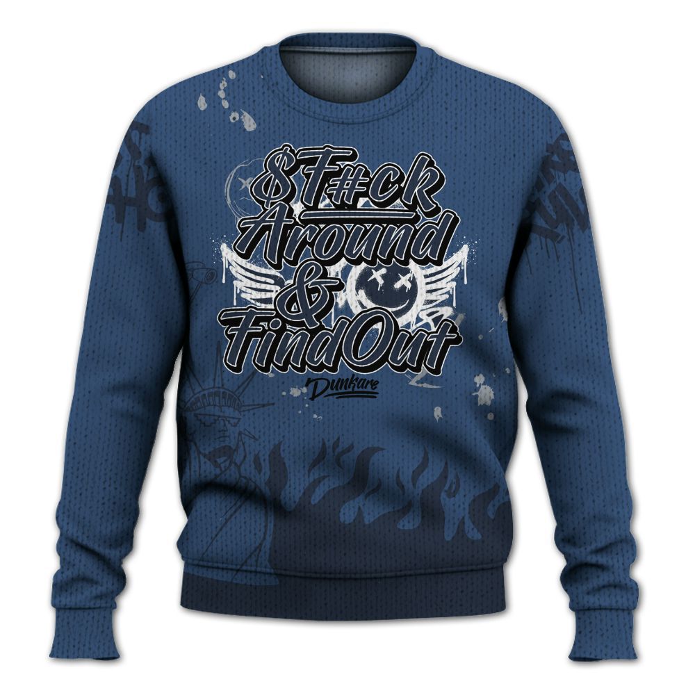 Knitted Sweater To Match Midnight Navy 4s - Graphic Fck Around Find Out