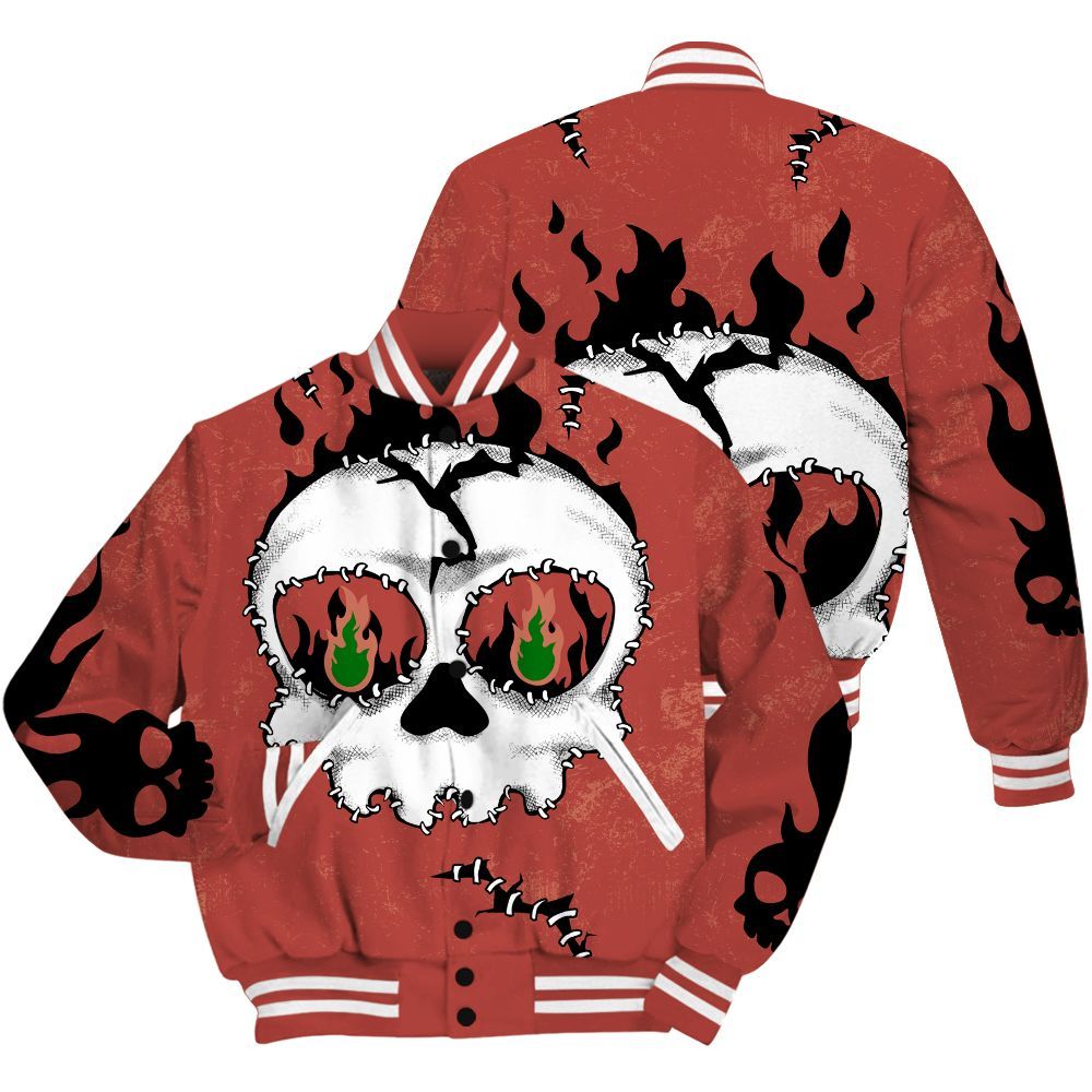 Varsity Jacket To Match Dune Red 13s Shirt, Cracked Skull Stitches All Over Print