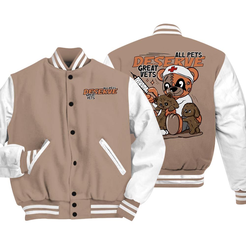 Varsity Jacket To Match OG Latte 1s Vasity Jacket - All Pets Deserve Great Vets Bear Vasity Jacket Unisex