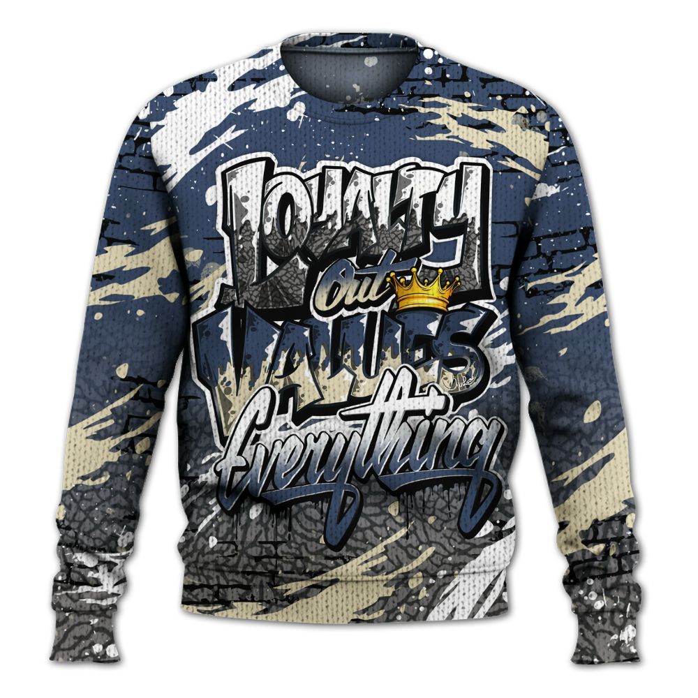 Knitted Sweater To Match Diffused Blue 3s - Values Of Loyalty Drip