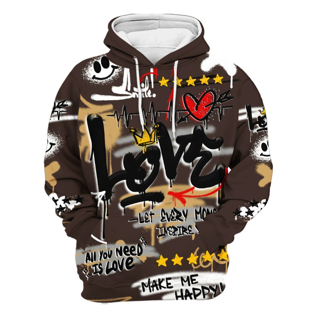 Hoodie To Match 2025 Retro Earth 5s - Happy Love Beats Graffiti Streetwear All Over Print