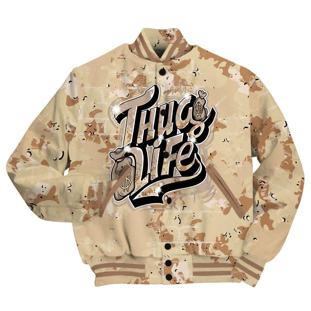 Varsity Jacket To Match Desert Camo 3s Shirt - Free Thug Living Graphic Brick Art All Over Print