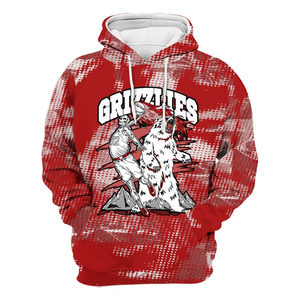 Hoodie To Match Red Taxi 12s - Grizzly Bear Skeleton Brown Sugar All Over Print