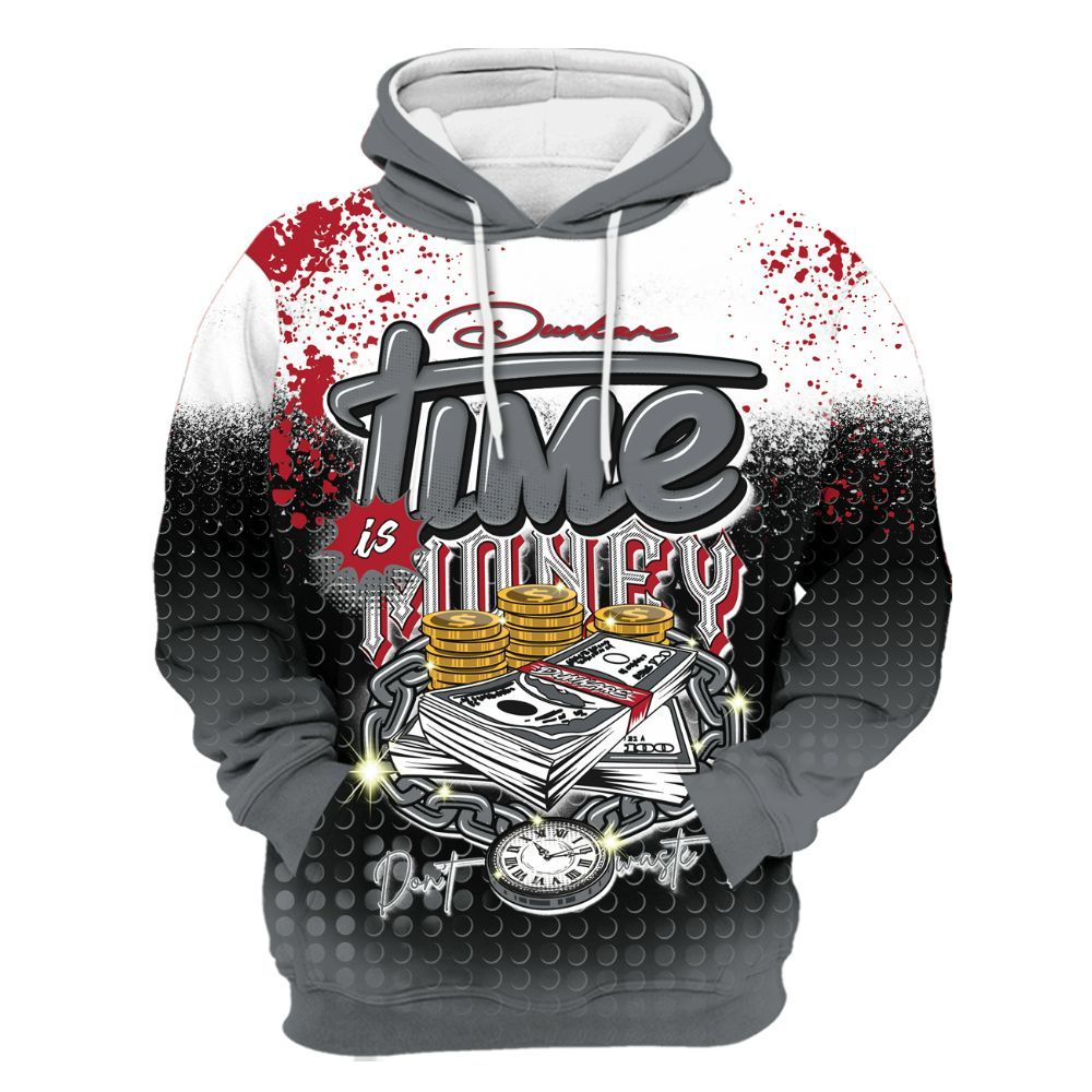 Hoodie To Match Retro Fire Red 9s - Halftone Time Is Money All Over Print