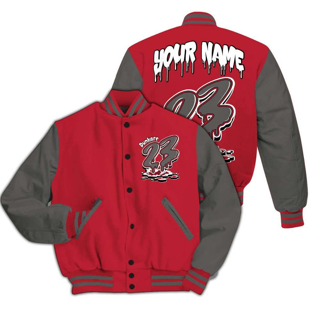 Varsity Jacket To Match Red Flint 13s - Custom Name 23 Drip All Over Print