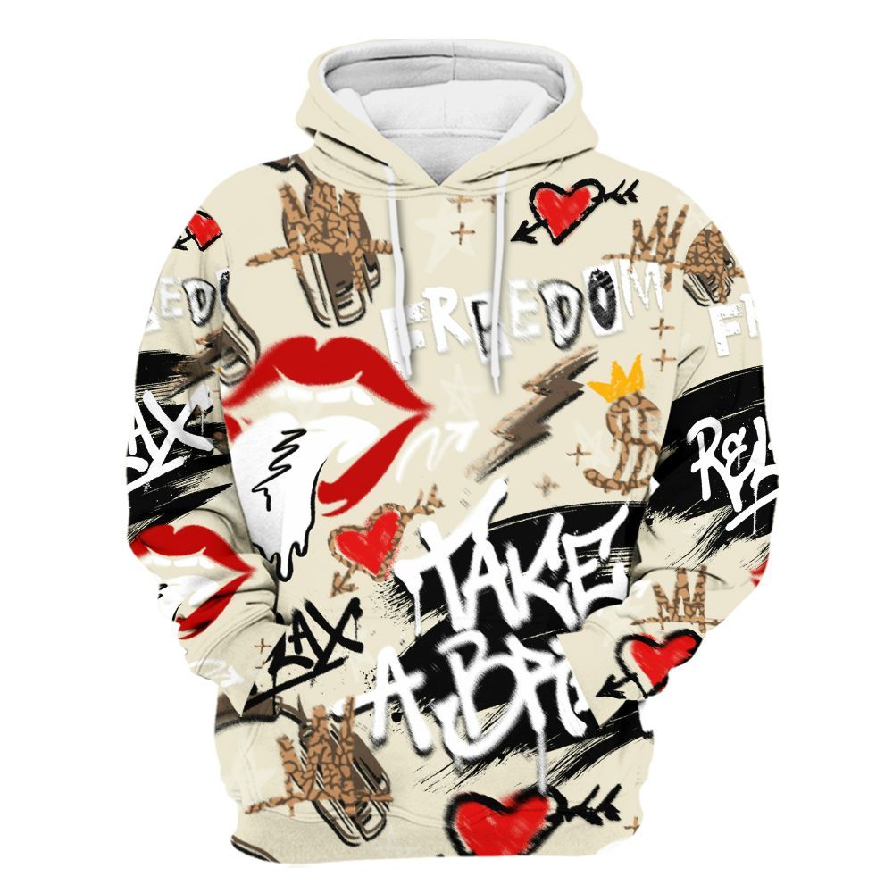Hoodie To Match Orewood Brown 3s - Take Break Freedom Graffiti Streetwear All Over Print