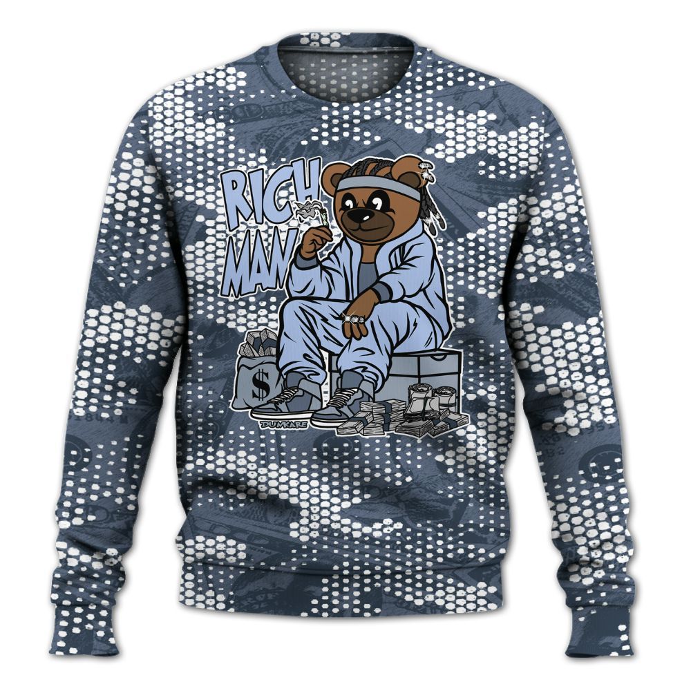 Sweatshirt To Match Low Diffused Blue 11s - Rich Man Bear Banknotes Art All Over Print