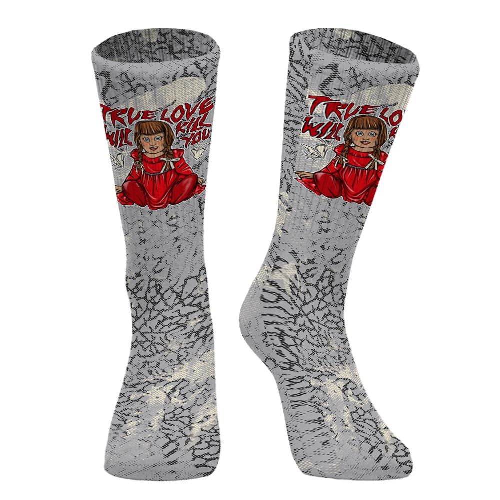 Sock To Match Cement Grey 3s - Genuine Loves Bear Halloween Heart Grunge