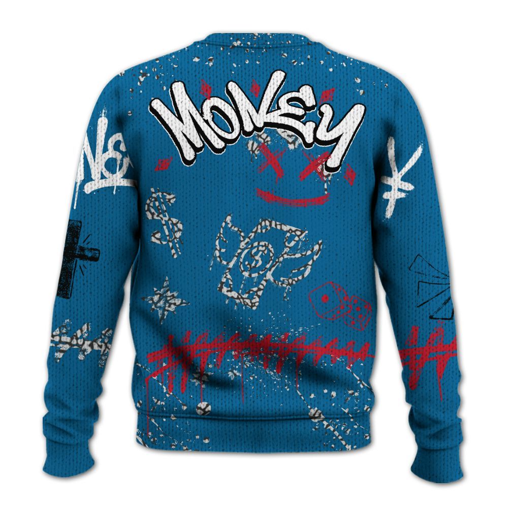 Sweater To Match OG True Blue 3s - Everybody Paid In Full Crayon Graphic